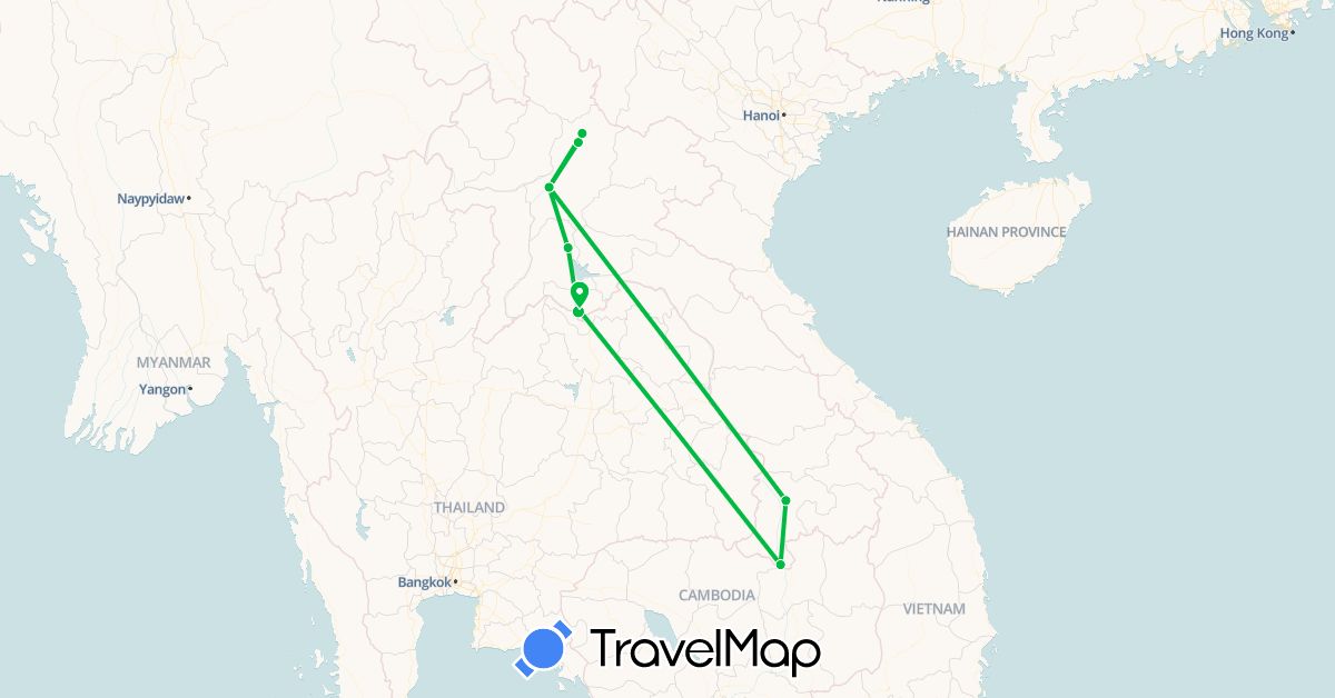 TravelMap itinerary: driving, bus in Laos (Asia)